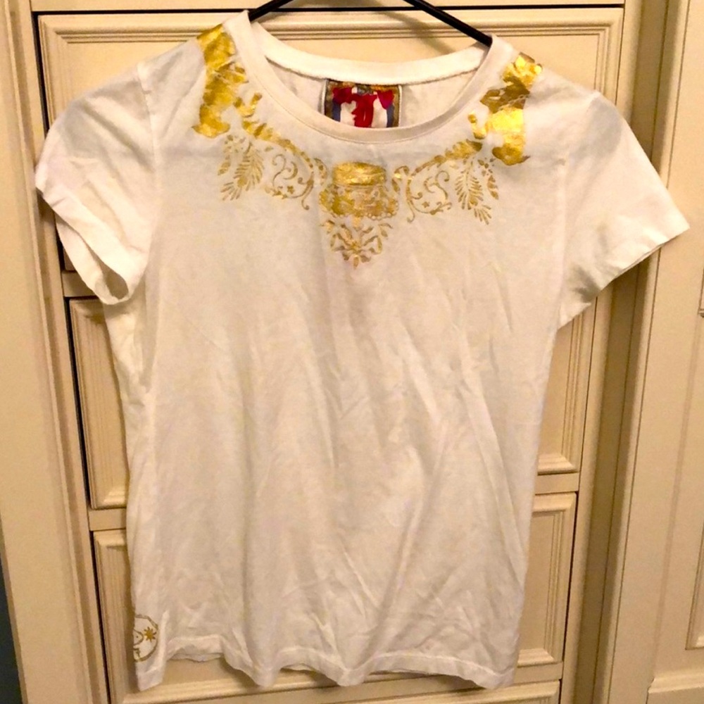 ✨🆕BNWOT!L.A.M.B. White Tshirt w/ Gold Embellishments on it!Sz Med!Spring 07!✨
